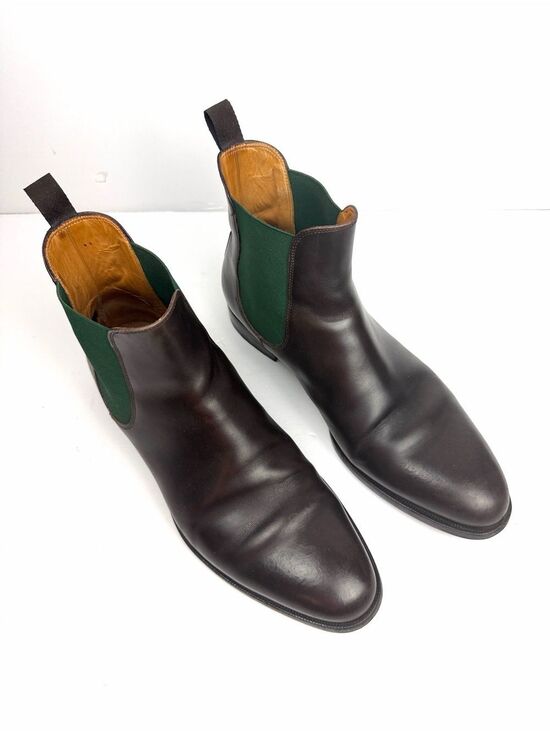 SCAROSSO Italy Giancarlo Chelsea Boots Brown Leather Green Side Panel sz 45 US12